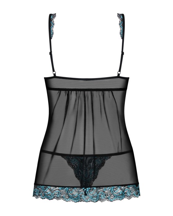 Set Babydoll Amanda Obsessive si Chiloti Dantela - Neagru - accesorii incluse