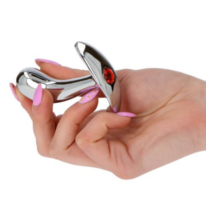 Plug anal stimularea prostatei, Toyz4Lovers, metal argintiu, cu cristal decorativ rosu, [7.9cm x 2.1cm]