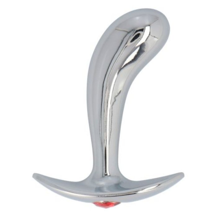 Plug anal stimularea prostatei, Toyz4Lovers, metal argintiu, cu cristal decorativ rosu, [7.9cm x 2.1cm]