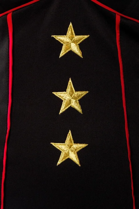 Saresia Military Dress cu jacheta – Rochie mini neagra cu detalii rosii si epoleți decorativi
