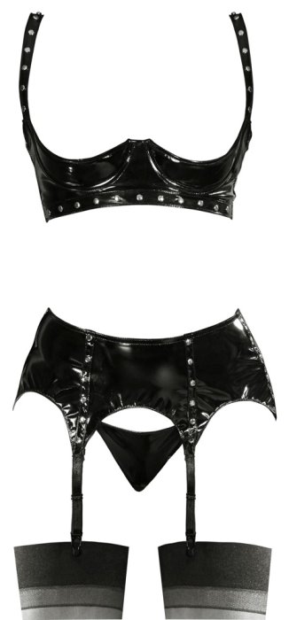 Set Lenjerie Intima Latex Look Black Level - Negru