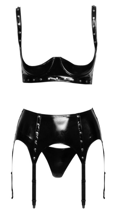 Set Lenjerie Intima Latex Look Black Level - Negru