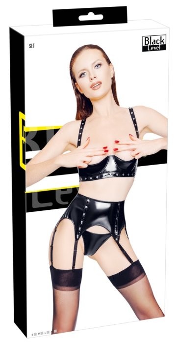 Set Lenjerie Intima Latex Look Black Level - Negru