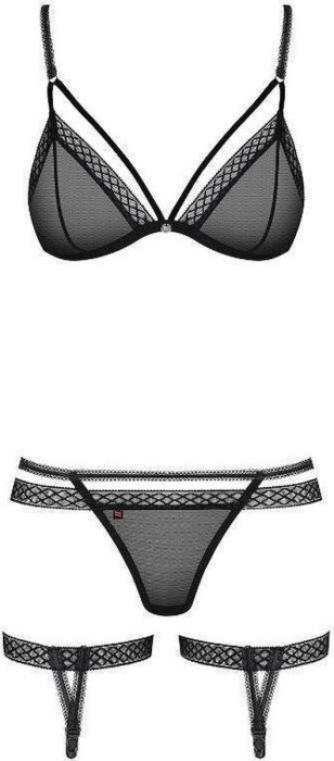 Set Lenjerie Intima Obsessive 855 Sensuelle Jarretel - Negru