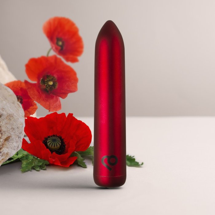 Vibrator RO 90, Rocks-Off, Glont Reincarcabil USB, Poppy Red, 16 Vibratii