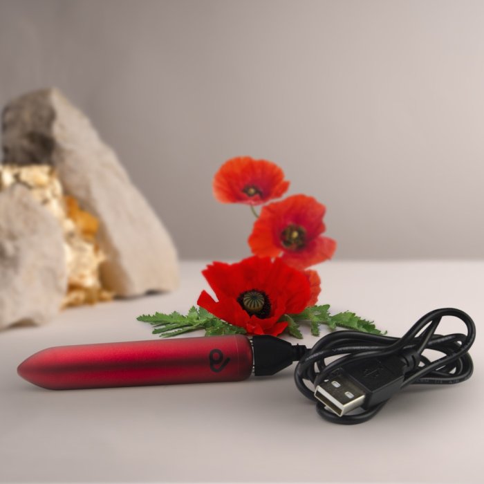 Vibrator RO 90, Rocks-Off, Glont Reincarcabil USB, Poppy Red, 16 Vibratii