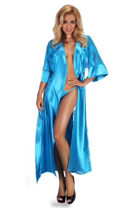 Set Halat de Baie si Bikini Bouquet Turquoise Beauty Night - Turcoaz