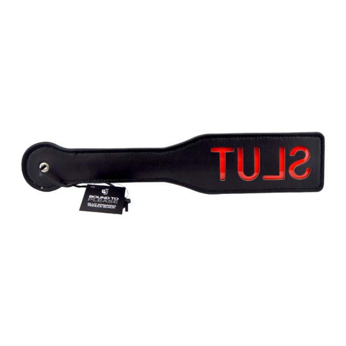 ​Padela Bound to Please Slut Spanking Paddle, piele neagra