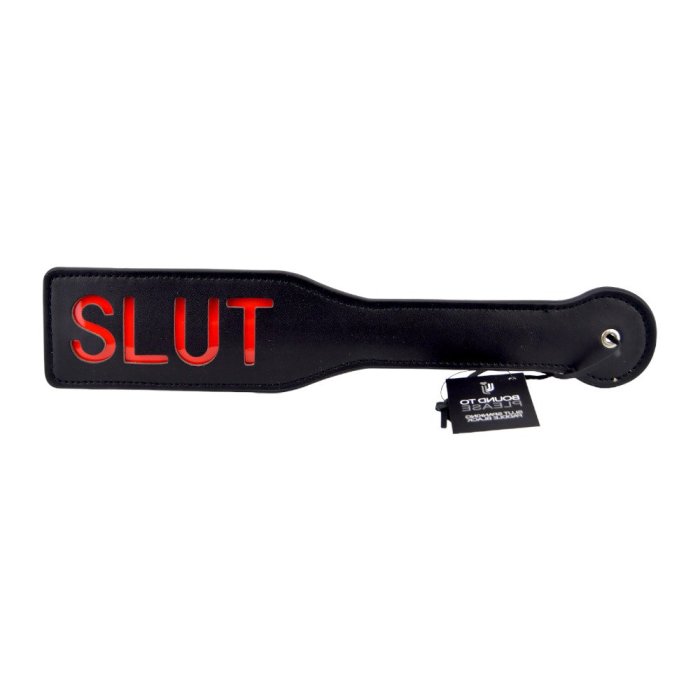 ​Padela Bound to Please Slut Spanking Paddle, piele neagra