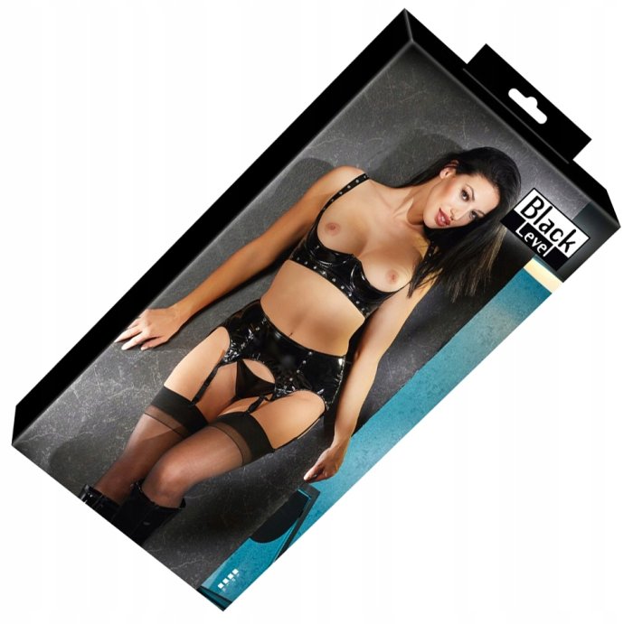 Set Lenjerie Intima Latex Look Black Level - Negru