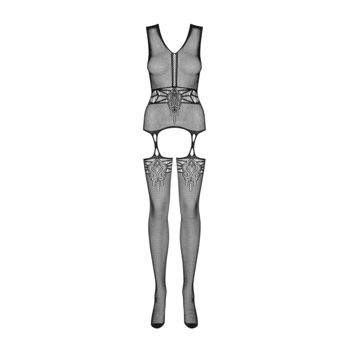 Bodystocking Model Portjartier Plasa Decupat  Obsessive F232 - Negru