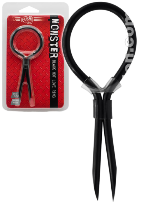 Inel Penis, Push Monster - Black Hot Love Ring - Negru, reglabil