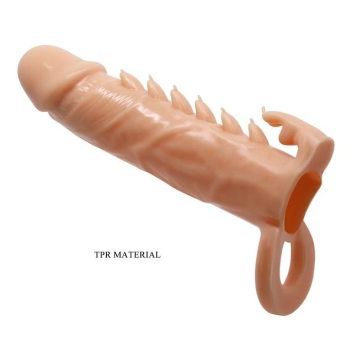 Prelungitor penis cu tepi, Extended Sleeve, Emmitt Flesh, 16 cm