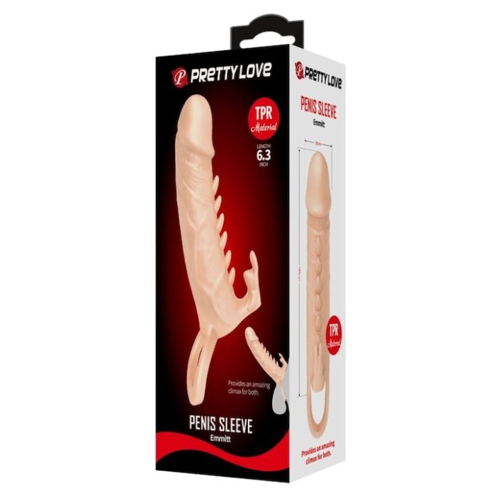 Prelungitor penis cu tepi, Extended Sleeve, Emmitt Flesh, 16 cm