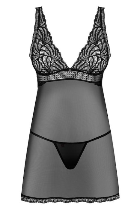 Set Camasa de Noapte si Chilot Asortat Obsessive Sweetia - Negru - vedere laterala