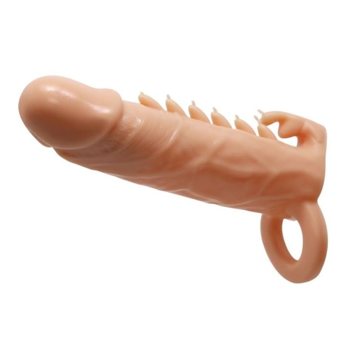 Prelungitor penis cu tepi, Extended Sleeve, Emmitt Flesh, 16 cm