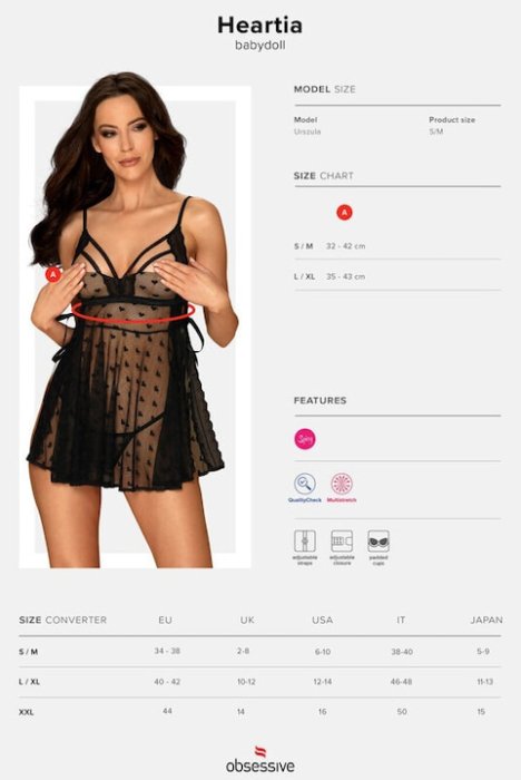 Set Babydoll si Bikini Obsessive Heartia - Negru