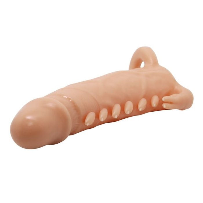 Prelungitor penis cu tepi, Extended Sleeve, Emmitt Flesh, 16 cm