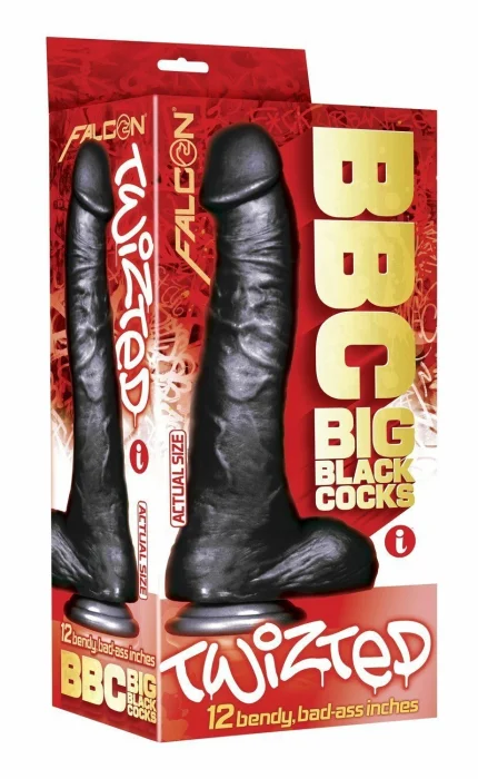 Dildo XXL, Icon Brands "Falcon Big Black Cock Twizted" 30,5 cm - Negru