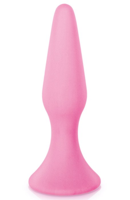 First Plug, dop anal cu ventuza din silicon, Glamy, Roz, Mediu, 12,5cm