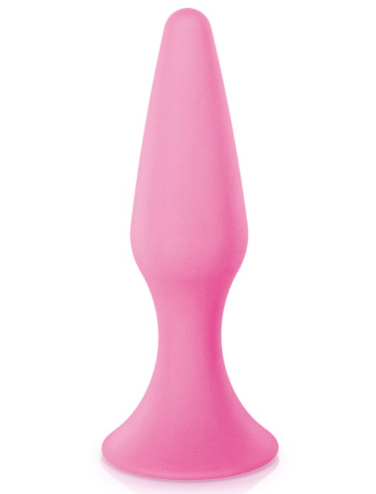 First Plug, dop anal cu ventuza din silicon, Glamy, Roz, Large, 15cm
