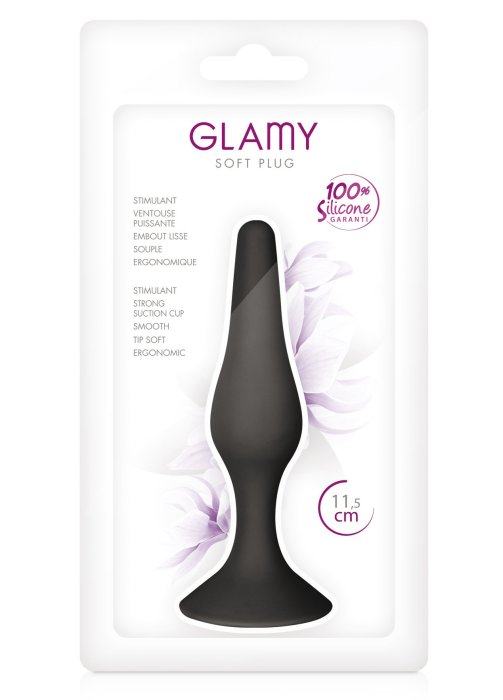 Plug Anal cu Ventuză Negru, Glamy, 11,5 cm, negru, (S)