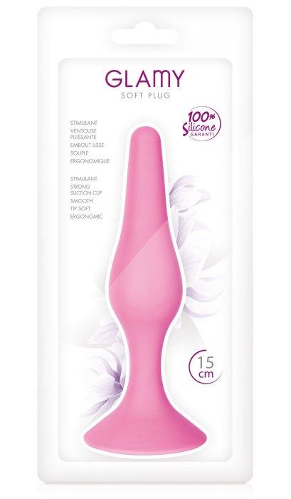Plug Anal cu Ventuză Negru, Glamy, 15 cm, roz, (L)