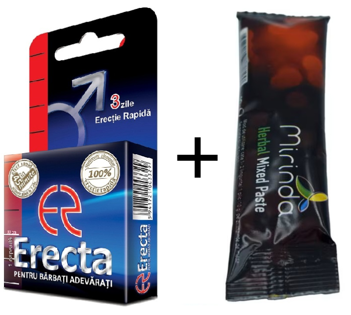 Pachet Erecta 1 bucata + Miere pentru Potenta si Erectie Rapida „Mirinda”, 2 Plicuri x 10 ml – Suplimente Naturale Afrodisiace