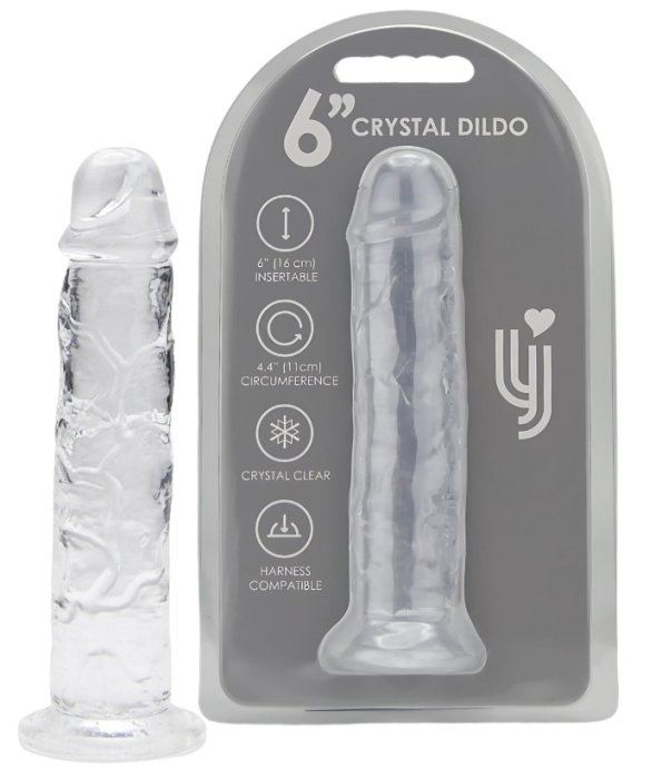 Dildo Loving Joy, cu ventuza, transparent, 16 cm