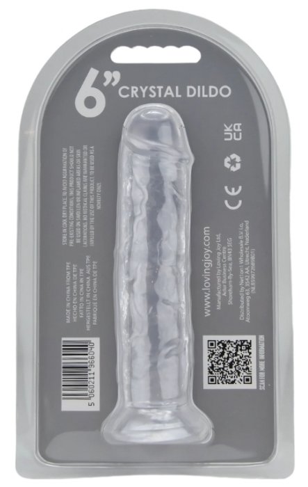 Dildo Loving Joy, cu ventuza, transparent, 16 cm