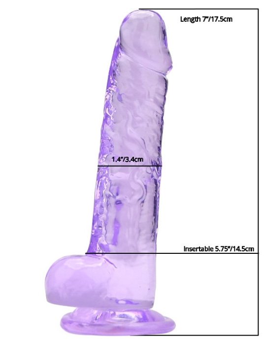 Dildo Loving Joy, cu testicule, Violet, 19 cm