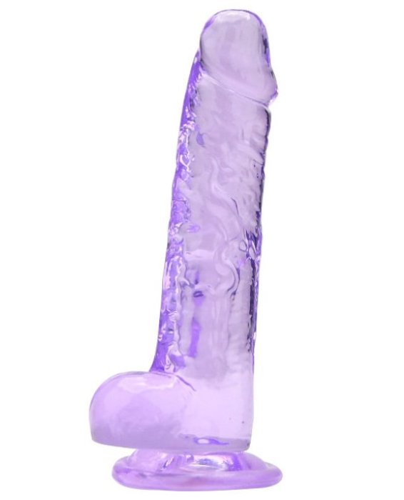 Dildo Loving Joy, cu testicule, Violet, 19 cm