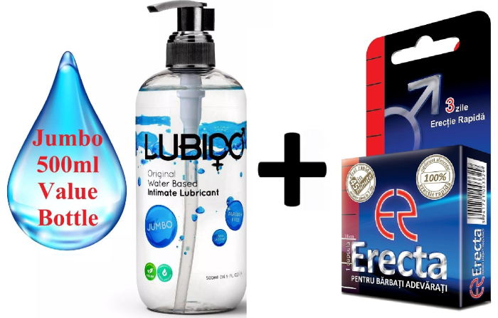 Pachet Lubrifiant Lubido 500ml + 1 Erecta Super Pastila - afrodisiac pentru Erectie Rapida