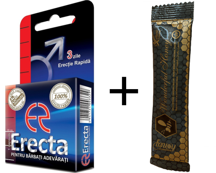 Pachet 1 Erecta + 1 Miere Afrodisiaca Wonderful Honey – Plic 12g – Energie Rapida si Potenta Naturala - vedere frontala