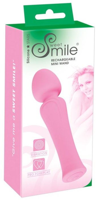 Vibrator Bagheta Masaj Sweet Smile Rechargeable Mini Wand, Roz - 16,7 cm