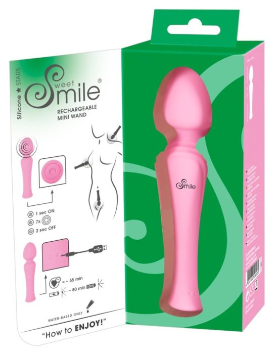 Vibrator Bagheta Masaj Sweet Smile Rechargeable Mini Wand, Roz - 16,7 cm