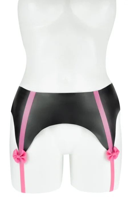 Portjartier LateX, Cottelli Collection, cu strapsuri, cleme si funda roz - Negru