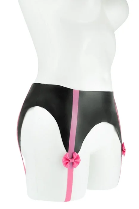 Portjartier LateX, Cottelli Collection, cu strapsuri, cleme si funda roz - Negru