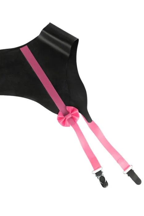 Portjartier LateX, Cottelli Collection, cu strapsuri, cleme si funda roz - Negru