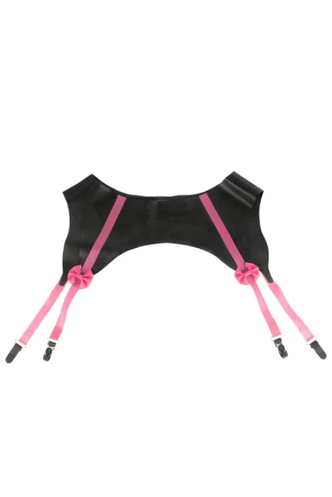 Portjartier LateX, Cottelli Collection, cu strapsuri, cleme si funda roz - Negru