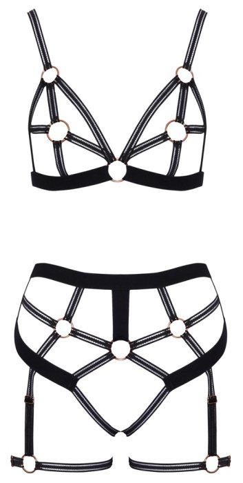 Set Lenjerie Intima Provocatie Harness Look Cottelli Lingerie - Negru - vedere laterala