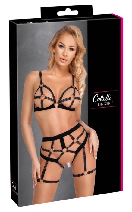 Set Lenjerie Intima Provocatie Harness Look Cottelli Lingerie - Negru - vedere de ansamblu