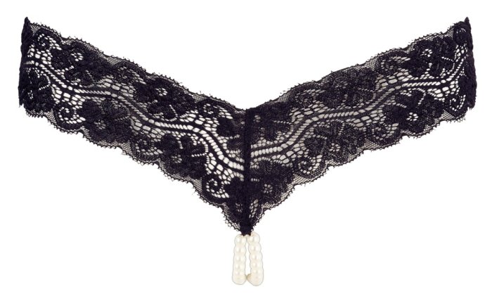 Chiloti din dantela cu perle stimulatoare, Cottelli Lingerie - Negru