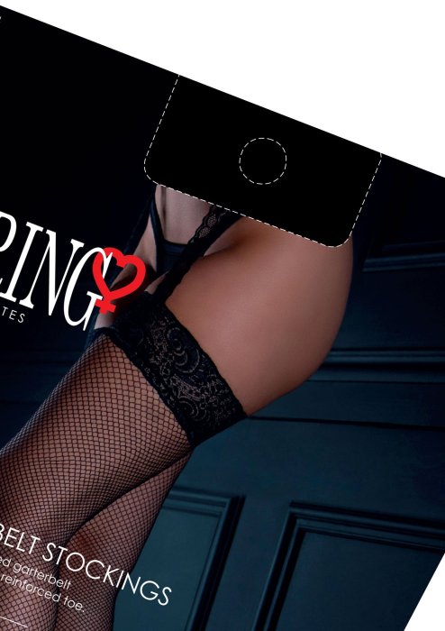 Ciorapi model portjartier plasa, Fishnet Garterbelt Stockings, Daring Intimates - Negru, OS
