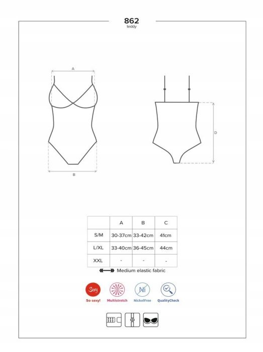 Body dantela transparenta delicat - Obsessive 862-TED - negru