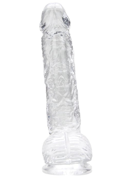 Dildo Loving Joy, cu testicule, Transparent, 16,5 cm