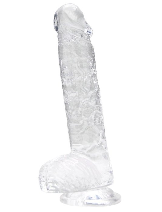Dildo Loving Joy, cu testicule, Transparent, 16,5 cm