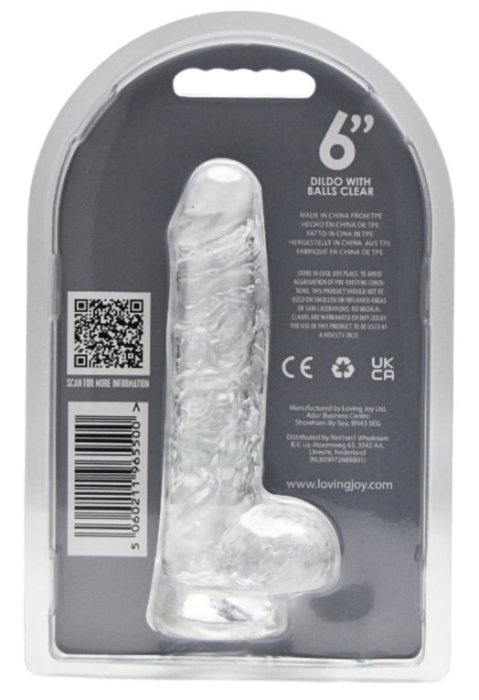 Dildo Loving Joy, cu testicule, Transparent, 16,5 cm