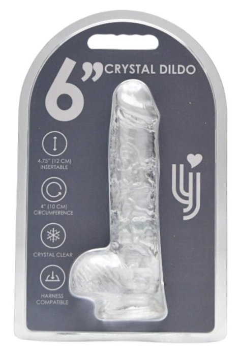 Dildo Loving Joy, cu testicule, Transparent, 16,5 cm