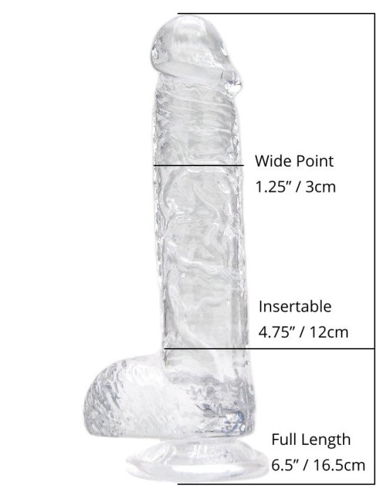 Dildo Loving Joy, cu testicule, Transparent, 16,5 cm